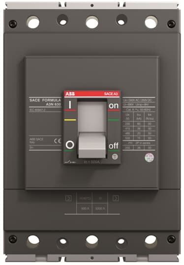 A3S 630 TMF 500-5000 3p F F (MCCB, 500AT/630AF, 3P, 50 kA, FIXED THERM. MAGNET. TRIP UNIT)