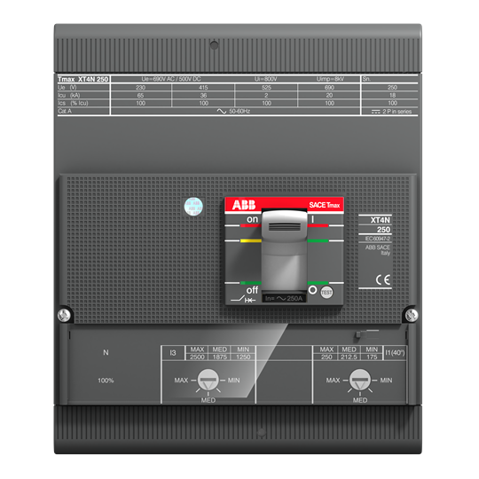 XT4H 250 TMA 200-2000 4p F F InN=100% (MCCB, 200AT/250AF, 4P, 70 kA, THERM. MAGNET. TRIP UNIT)
